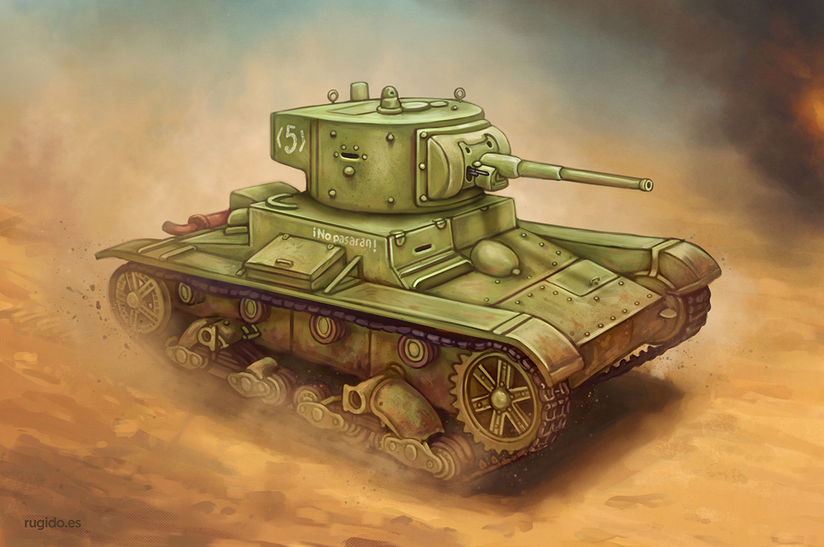 Ilustración militar de un carro de combate T26