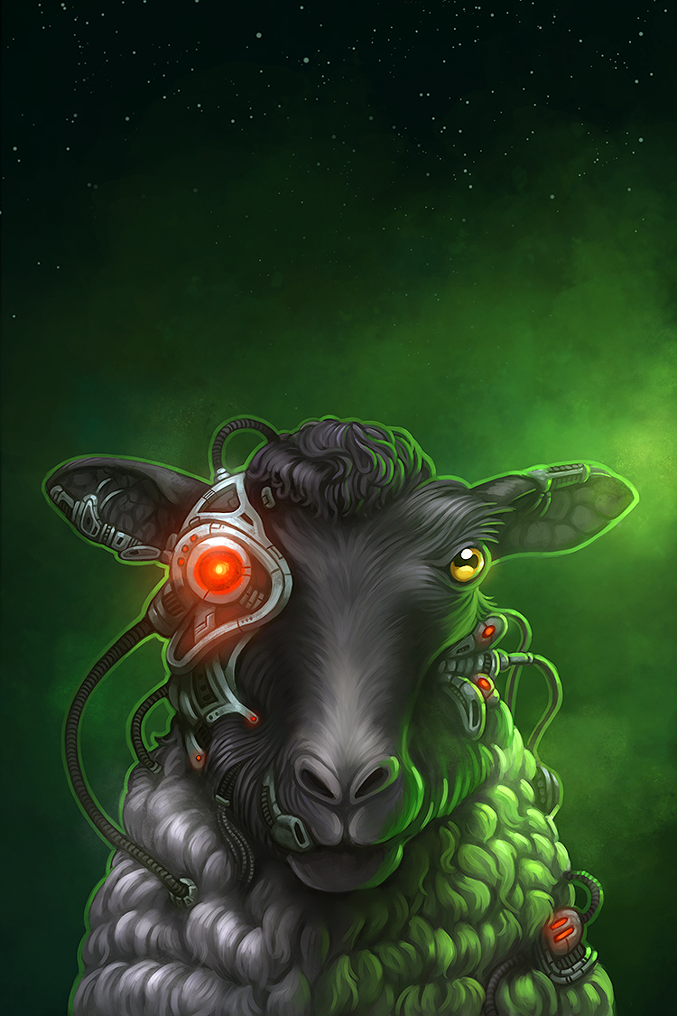 Illustration of a sheep that has been assimilated by the Borg Collective